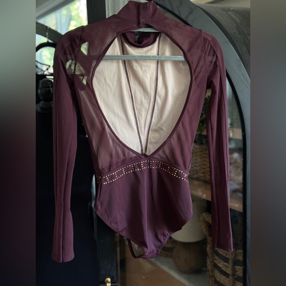 🎆Weissman Studded Dance Leotard in Raisin (Burgundy/Maroon) w Open Back - Picture 4 of 8